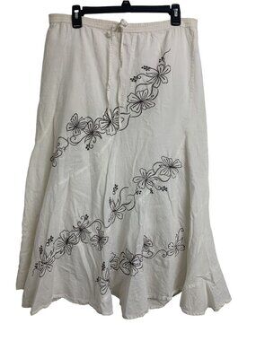 Metro Wear S Cotton Floral Embroidered A-Line Midi Skirt Coastal Cowgirl